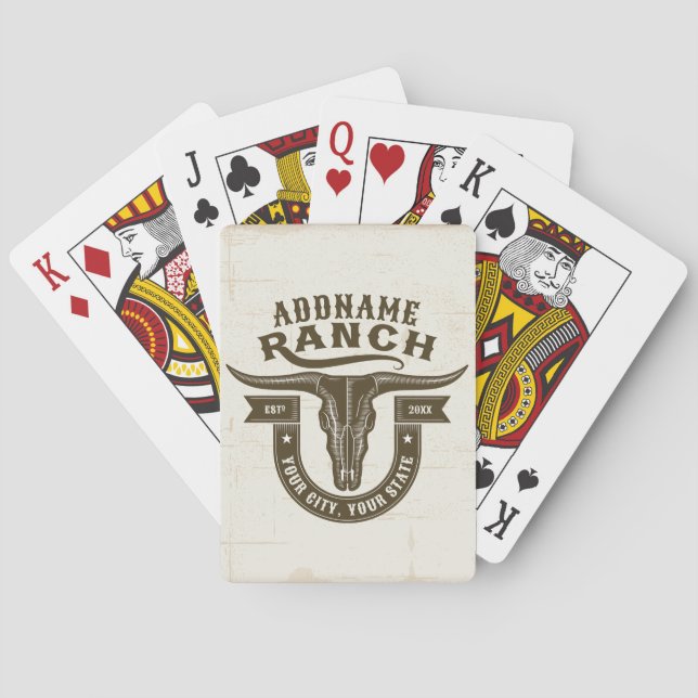 Personalized NAME Bull Steer Skull Western Ranch Playing Cards (Back)