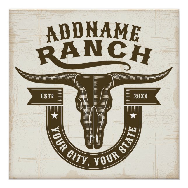 Personalized NAME Bull Steer Skull Western Ranch Poster (Front)