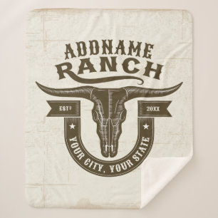 Personalized NAME Bull Steer Skull Western Ranch Sherpa Blanket