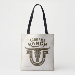 Personalized NAME Bull Steer Skull Western Ranch Tote Bag
