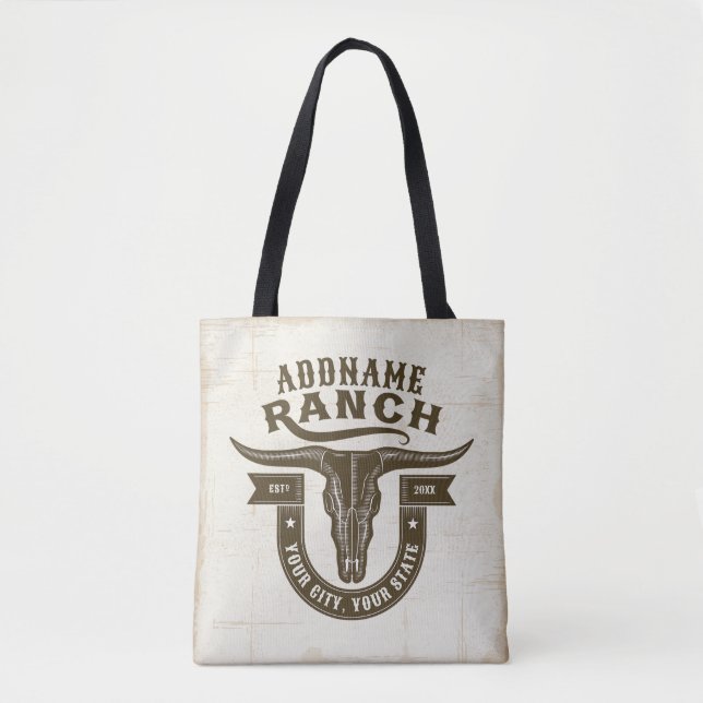 Personalized NAME Bull Steer Skull Western Ranch Tote Bag (Front)