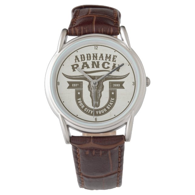 Personalized NAME Bull Steer Skull Western Ranch Watch (Front)