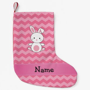 Personalized name bunny pink chevrons small christmas stocking
