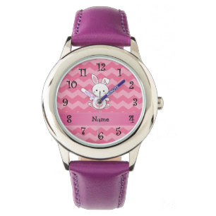 Personalized name bunny pink chevrons watch
