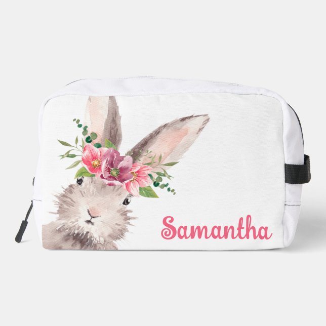 Personalized Name Bunny Rabbit Girl pink Dopp Kit (Back)