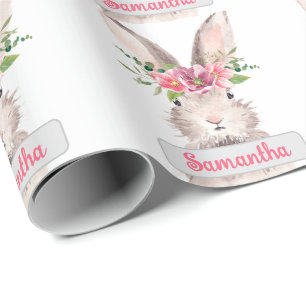 Personalized Name Bunny Rabbit Girl pink Wrapping Paper