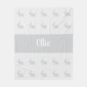 Personalized name bunny rabbit throw rug fleece blanket