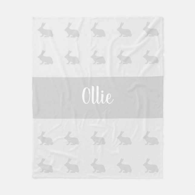 Personalized name bunny rabbit throw rug fleece blanket (Front)