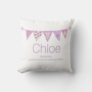 Personalized name bunting purple custom throw pillow