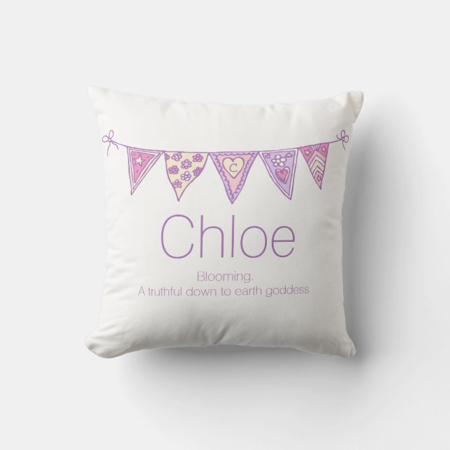 Personalized name bunting purple custom throw pillow (Front)