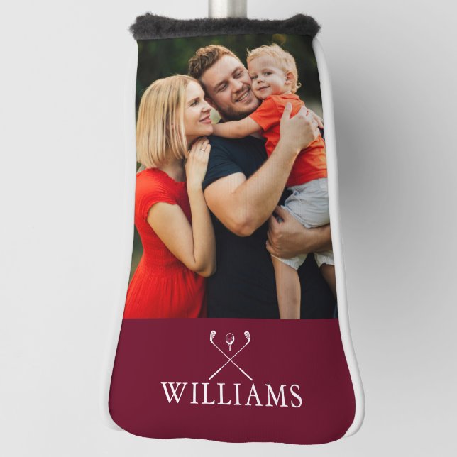 Personalized Name Burgundy Red Photo Golf Head Cover (Rotate 90)