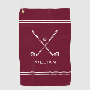Personalized Name Burgundy Red Stripes Stylish Golf Towel