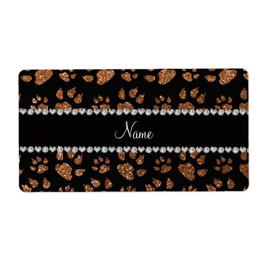 Personalized name burnt gold glitter cat paws shipping label