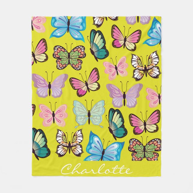 Personalized Name Butterfly Colourful Butterflies Fleece Blanket (Front)
