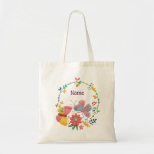 Personalized Name Butterfly Floral Tote Bag