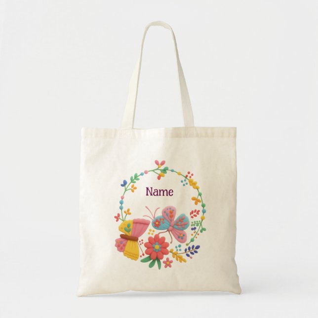 Personalized Name Butterfly Floral Tote Bag (Front)