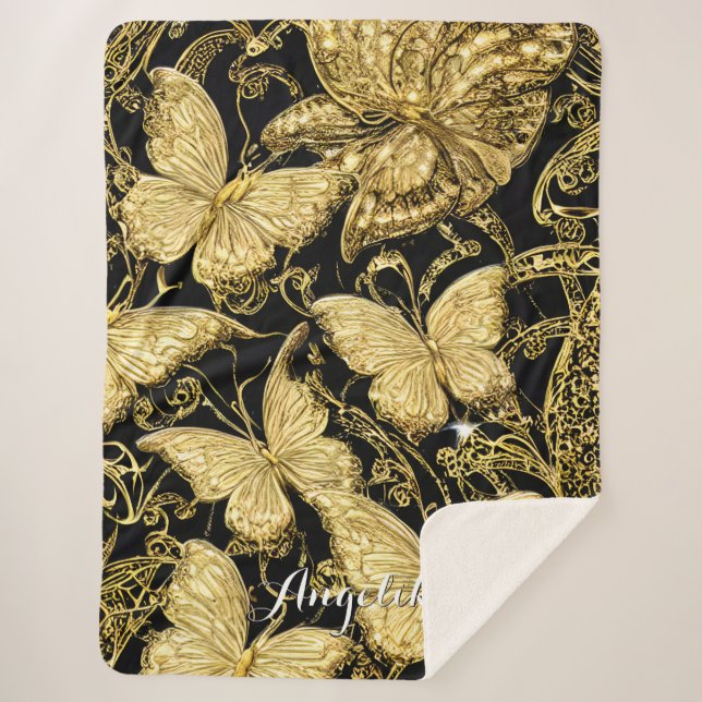 Personalized Name Butterfly Sherpa Blanket (Front)