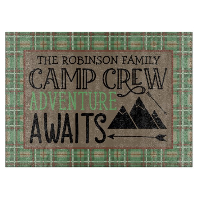 Personalized NAME Cabin Camping Adventure Cutting Board (Front)