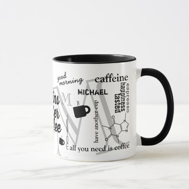 personalized name caffeine collage black mug (Right)
