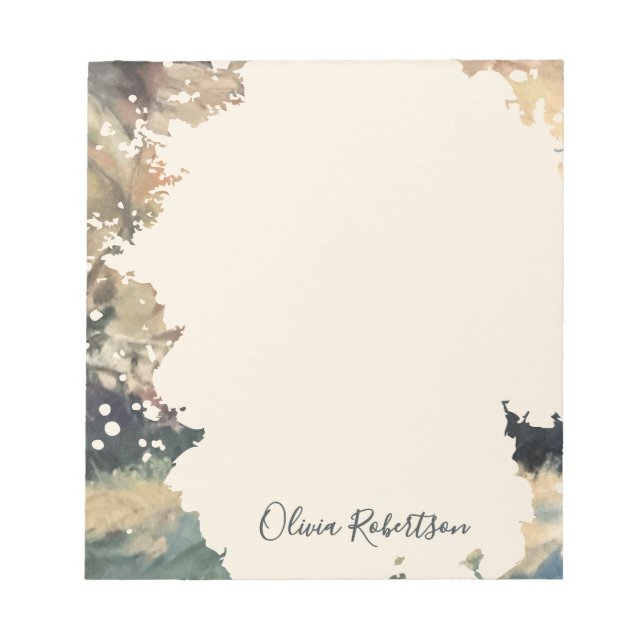 Personalized Name Calligraphy Boho Watercolor Fall Notepad (Front)