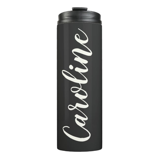 Personalized Name Calligraphy Bridal Favor Black Thermal Tumbler (Front)