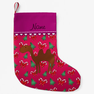 Personalized name camel magenta candy canes bows small christmas stocking
