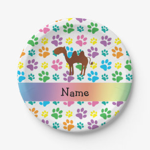 Personalized name camel rainbow paws paper plate