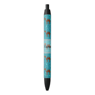 Personalized name camel turquoise glitter black ink pen