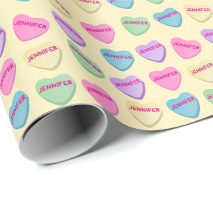 Personalized Name Candy Hearts - Yellow Wrapping Paper