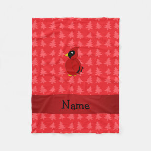 Personalized name cardinal red christmas trees fleece blanket