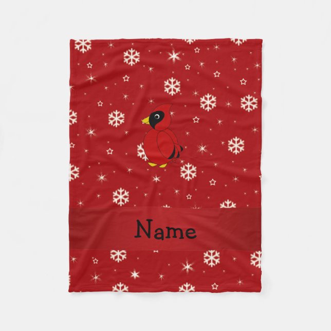 Personalized name cardinal red snowflakes fleece blanket (Front)