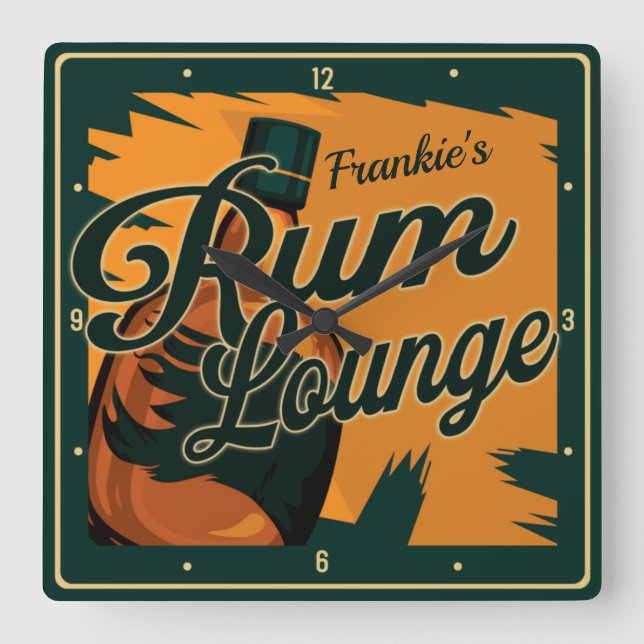 Personalized NAME Caribbean Dark Rum Bar Lounge Square Wall Clock (Front)
