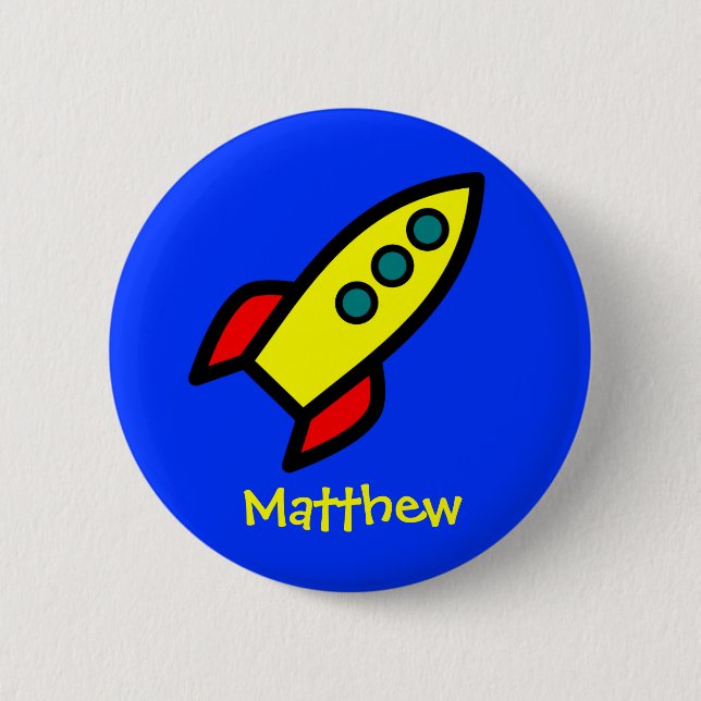 Personalized Name - Cartoon Rocket Ship 2 Inch Round Button (Front)