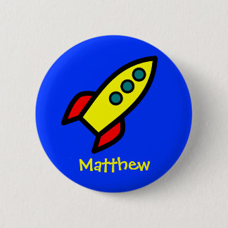Personalized Name - Cartoon Rocket Ship 2 Inch Round Button
