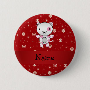 Personalized name cat red snowflakes 2 inch round button