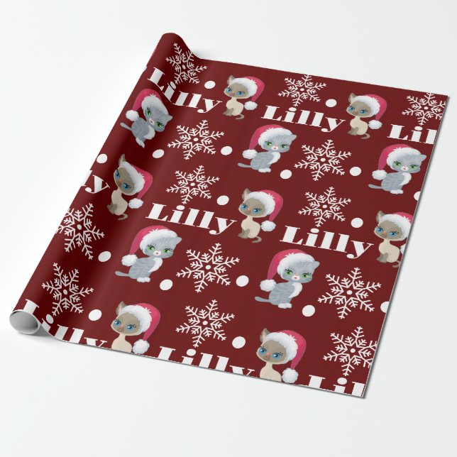Personalized Name Cats Xmas Christmas  Wrapping Paper (Unrolled)