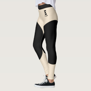 Personalized Name Champagne Gold Black Monogram Leggings