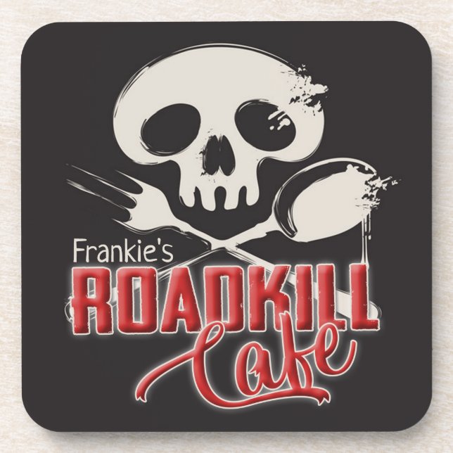 Personalized NAME Cheeky Roadkill Cafe Diner Coaster (Front)