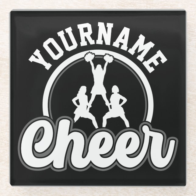 Personalized NAME Cheer Team Varsity Cheerleader Glass Coaster (Front)