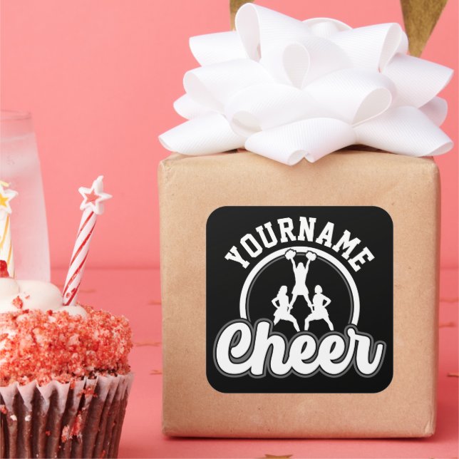 Personalized NAME Cheer Team Varsity Cheerleader Square Sticker (Party)