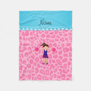 Personalized name cheerleader pink leopard fleece blanket