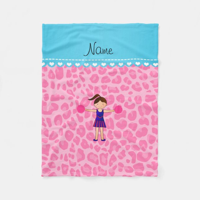 Personalized name cheerleader pink leopard fleece blanket (Front)