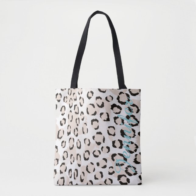 Personalized Name Cheetah Print Animal Pattern Tote Bag (Front)