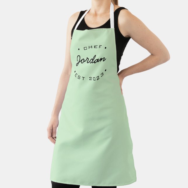 Personalized Name Chef established year Mint green Apron (Insitu)