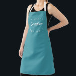 Personalized Name Chef established year Teal Apron<br><div class="desc">Introducing our Personalized Name Chef Established Year Teal Apron! This stylish and practical apron is perfect for inspiring and encouraging the chef in your life to create delicious culinary masterpieces. Designed with a modern and unique flair, this teal blue apron adds a pop of colour to any kitchen. It features...</div>