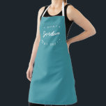 Personalized Name Chef established year Teal Apron<br><div class="desc">Introducing our Personalized Name Chef Established Year Teal Apron! This stylish and practical apron is perfect for inspiring and encouraging the chef in your life to create delicious culinary masterpieces. Designed with a modern and unique flair, this teal blue apron adds a pop of colour to any kitchen. It features...</div>