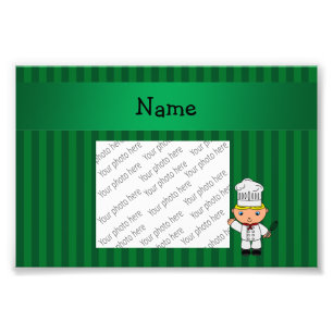 Personalized name chef green stripes photo print