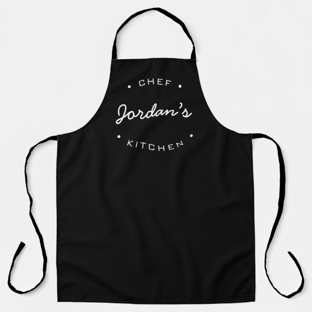Personalized Name Chef's Kitchen Black white Apron (Front)