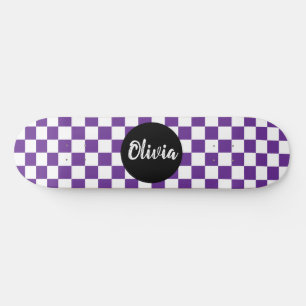  Personalized Name Chequerboard Pattern  purple Skateboard