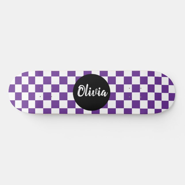  Personalized Name Chequerboard Pattern  purple Skateboard (Horz)